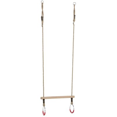 Trapèze en bois dur avec anneaux métal Cordes en chanvre synthétique JARDINDECO