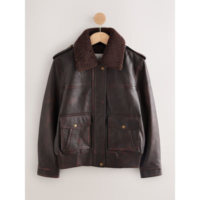 Blouson aviateur en cuir véritable n. premium NEXT