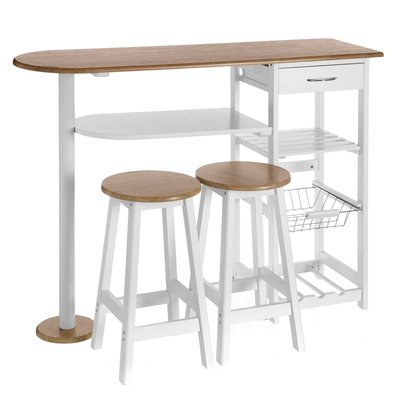 Ensemble table bar, tabourets, desserte pour petite cuisine WADIGA