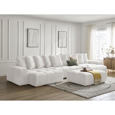 Canapé panoramique fixe 7 places en tissu bouclette avec pouf, ANAKIN BOBOCHIC