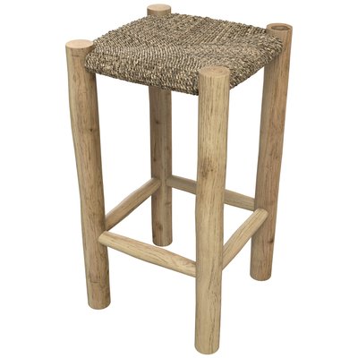 Tabouret pour îlot central 65 cm en jonc de mer et teck (à l'unité) - JOVAN RENDEZ-VOUS DÉCO