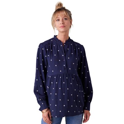 Blouse grossesse et allaitement gaze coton fleurs brodées ENVIE DE FRAISE