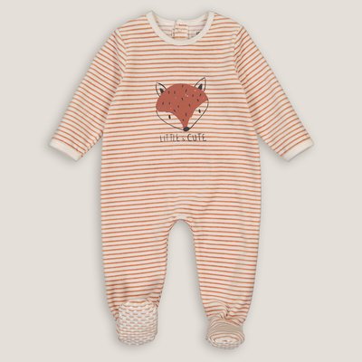 Pyjama aus Samt mit Streifen und Fuchsmotiv vorne LA REDOUTE COLLECTIONS