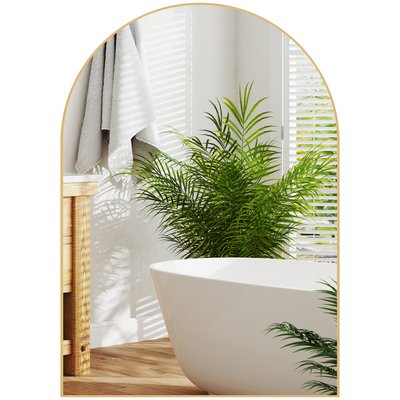Miroir mural arqué 50 x 70 cm haute définition cadre alliage aluminium doré HOMCOM