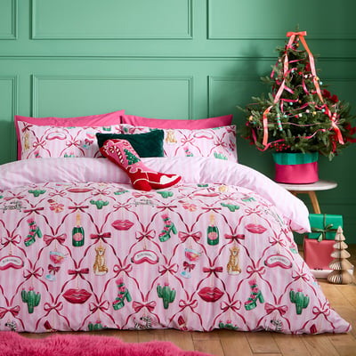 Christmas Kitsch Reversible Duvet Cover and Pillowcase Set CATHERINE LANSFIELD