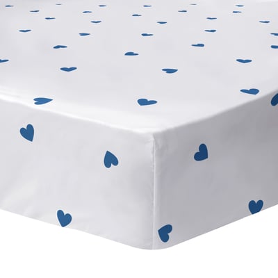 Drap-housse imprimé 100% coton, PLUIE DE COEURS MATT ET ROSE