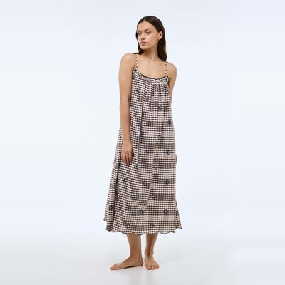 Chemise de nuit vichy à broderies MONOPRIX