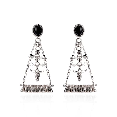 Boucles d'oreilles pendantes chaînes et tête de buffle ELIM HIPANEMA