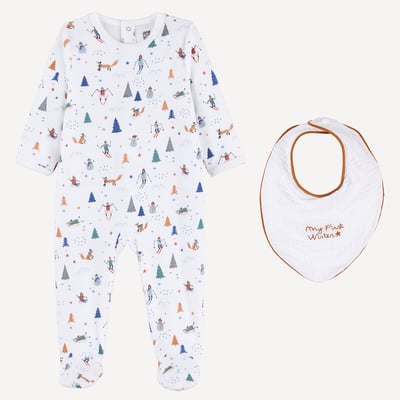 Conjunto de pijama de 1 peça em veludo com motivo de inverno e babete LA REDOUTE COLLECTIONS