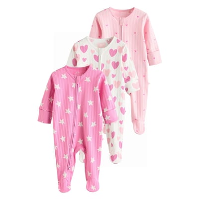 Lot De 3 Dors-Bien Zippés Bébé NEXT - Imprimés, Moufles Anti-Griffures Intégrées, Taille 3-6 Mois