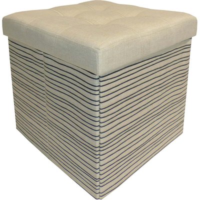 Pouf coffre pliable effet lin Jade Rayures JARDINDECO