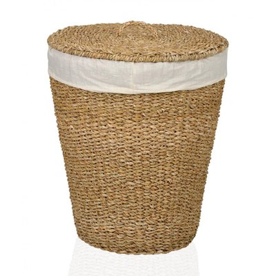 Panier à Linge Rond en Rotin et Intérieur en Lin WADIGA