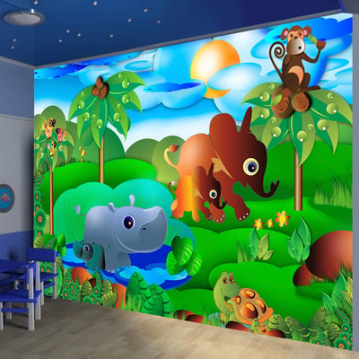 Papier peint intissé panoramique Pour enfants Animal family EDEN