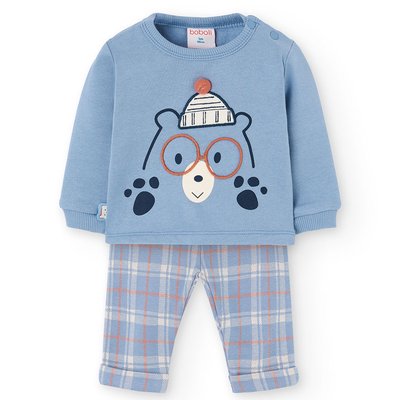 Ensemble bèbè en tricot gris animaux carreaux BOBOLI