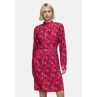 Vestido plissado e estampado, comprimento médio, mangas compridas IKKS