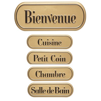 Set de 5 plaques de porte signalétiques en métal doré WADIGA