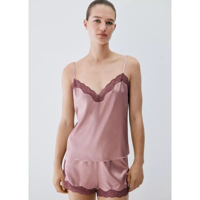 Haut en soie et dentelle contrastée MANGO