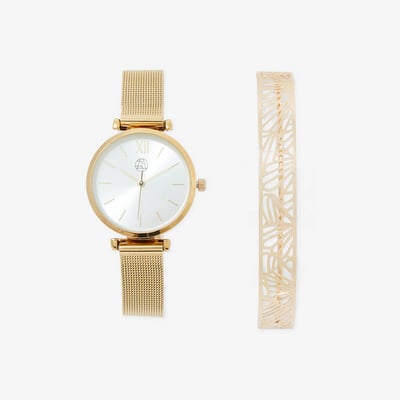 Coffret montre cadran rond bracelet maille et sa manchette BALABOOSTE