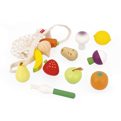 12 Fruits Et Légumes En Bois Avec Filet JANOD