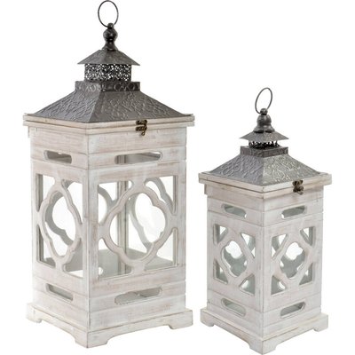 Lanterne orientale blanche en verre et bois esprit vintage RECOLLECTION