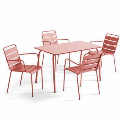 Table de jardin et 4 fauteuils en métal, PALAVAS OVIALA