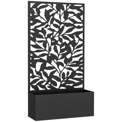 Jardinière treillis haut design graphique feuilles métal thermolaqué noir OUTSUNNY