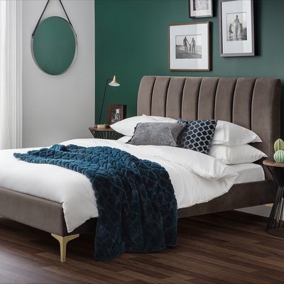 Ottilie Velvet Scalloped Bed with Brushed Gold Legs SO'HOME