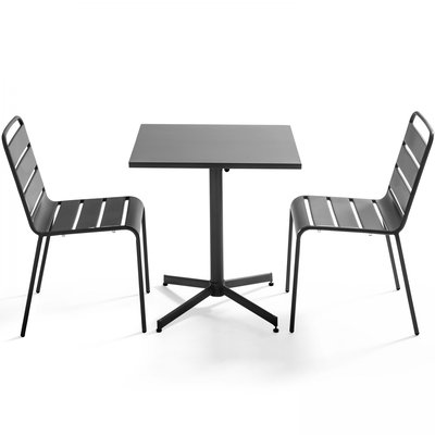 Salon de jardin table carrée et 2 chaises en métal, PALAVAS OVIALA