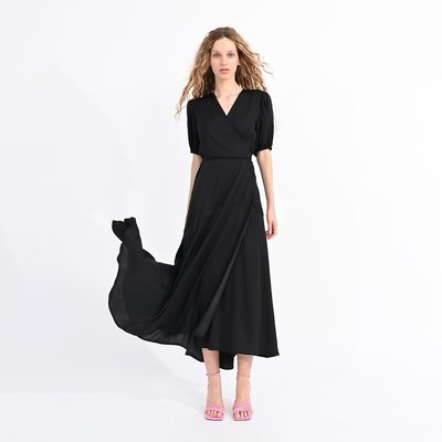 Puff Sleeve Maxi Dress with Crossover Neckline LILI SIDONIO