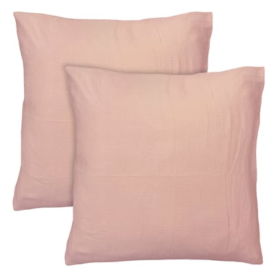 Set de 2 taies d'oreiller unies en coton, GAZE DE COTON MATT ET ROSE