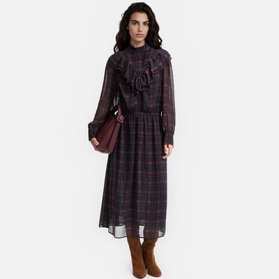 Robe longue à carreaux et volants, manches longues LA REDOUTE COLLECTIONS