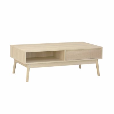 Table basse scandinave rectangulaire décor bois rainuré 1 tiroir LINEAR SWEEEK