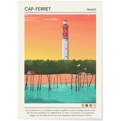 Affiche ville Cap-Ferret Vintage L'AFFICHERIE
