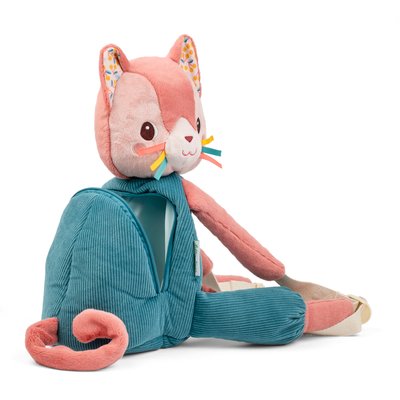 Jeanne le chat - sac à dos doux en forme de chat - rose et vert - 30cm LILLIPUTIENS