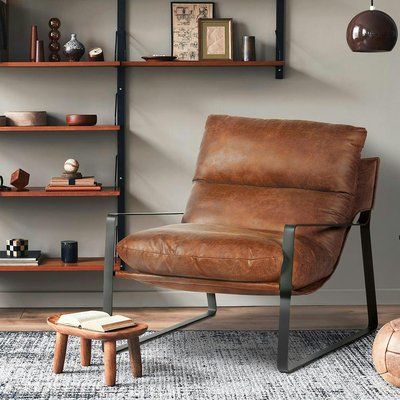Fauteuil design tissu havane et métal EPIKA PIER IMPORT