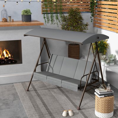 Balancelle de jardin convertible 3 places 3 coussins acier polyester gris OUTSUNNY