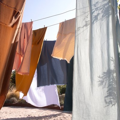 Plaid en gaze de coton bleu, CYCLADES OLIVIER DESFORGES
