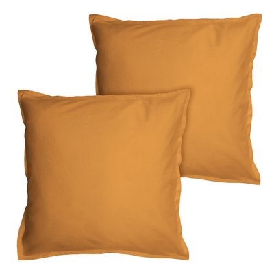 Set de 2 taies d’oreiller unies à volant, COTON LAVÉ MATT ET ROSE