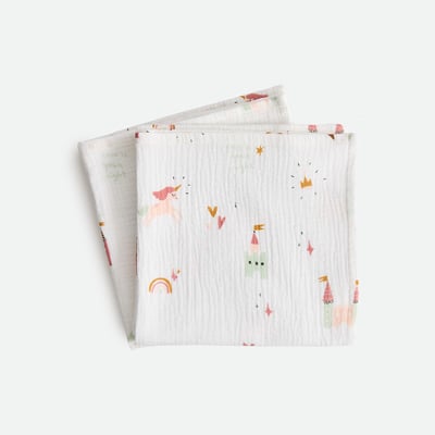 Lot de 2 maxi langes imprimés, en gaze de coton, CHATEAU LICORNE LA REDOUTE INTERIEURS