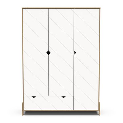 Armoire 3 portes et 1 tiroir décor blanc et chêne  H188 cm - ALBIZIA CALICOSY