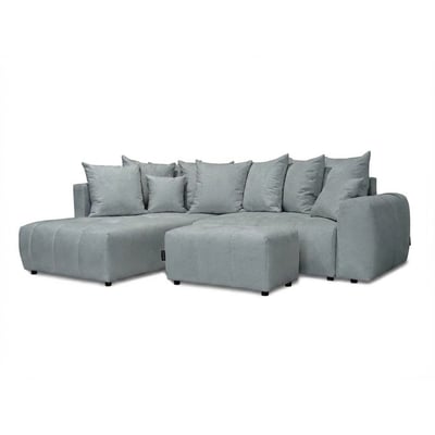 Canapé d'angle convertible 4 places en tissu chiné avec pouf, ROXELANE BOBOCHIC