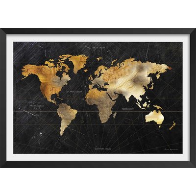 Affiche carte du monde dorée HEXOA