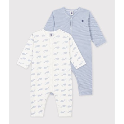 Lot de 2 pyjamas sans pieds en coton, imprimés baleines et rayures PETIT BATEAU
