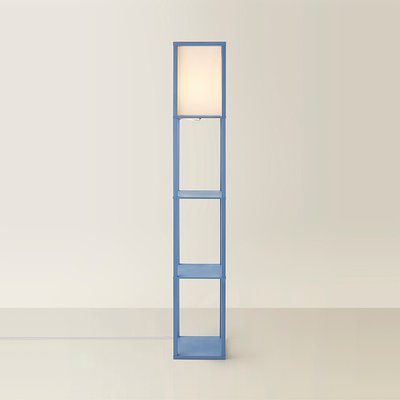 Wood Shelving Square Floor Lamp with Pastel Fabric Shade SO'HOME