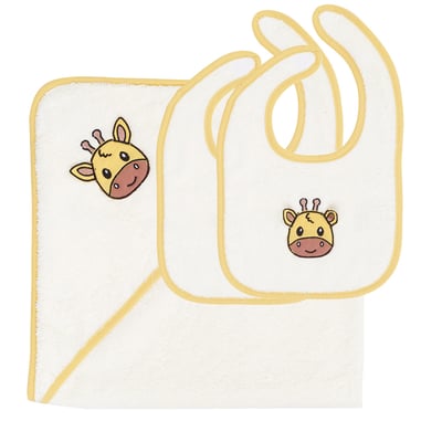 Ensemble bébé cape de bain + 2 bavoirs QUINCY LA GIRAFE SENSEI MAISON