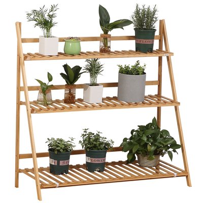 Étagère échelle à fleurs en bois de bambou pliable OUTSUNNY