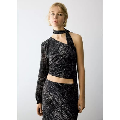 Top asymétrique imprimé avec détail nœud MANGO TEEN