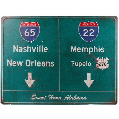 Plaque décorative murale métal vintage US Alabama 57.5x43cm WADIGA