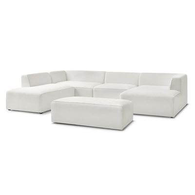 Canapé panoramique fixe 6 places en tissu bouclette avec pouf, MEGEVE BOBOCHIC