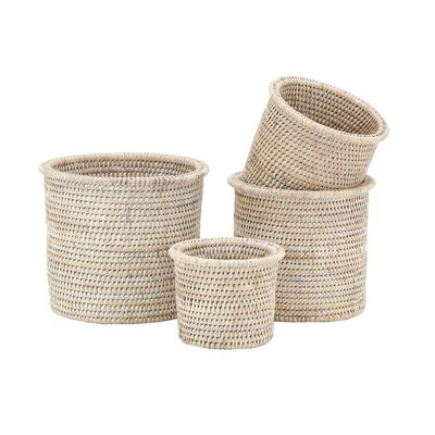 Cache-pot en rotin patiné blanc (lot de 4) AUBRY GASPARD